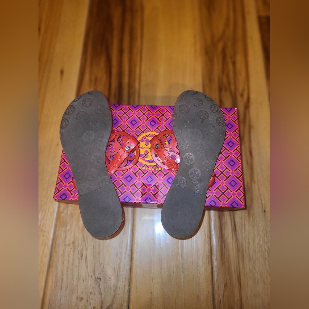 Tory Burch Designer Red Orange Miller Leather Sandals 7 - Picture 6 of 7